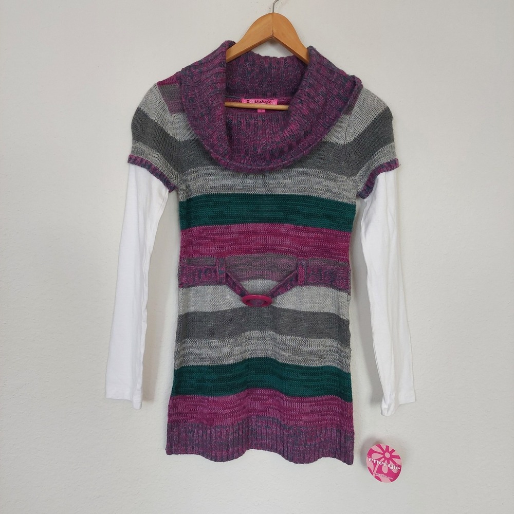 Energie Vintage Y2K Striped Cowlneck Belted Sweater NWT Dead Stock